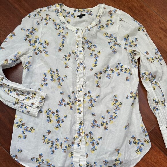 Talbots Womens Pleated Trim Floral Shirt 100% cotton Sz Large - Picture 7 of 7